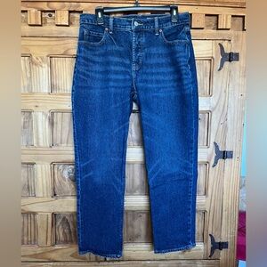 Old Navy Button Fly Slouchy Straight High-Rise Jeans Size 6P Dark Blue